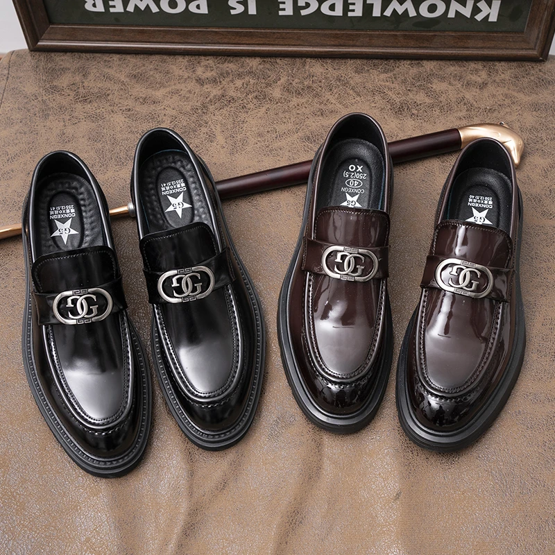 夏季亮皮英伦风男士商务休闲皮鞋软皮透气潮流一脚蹬男鞋32191