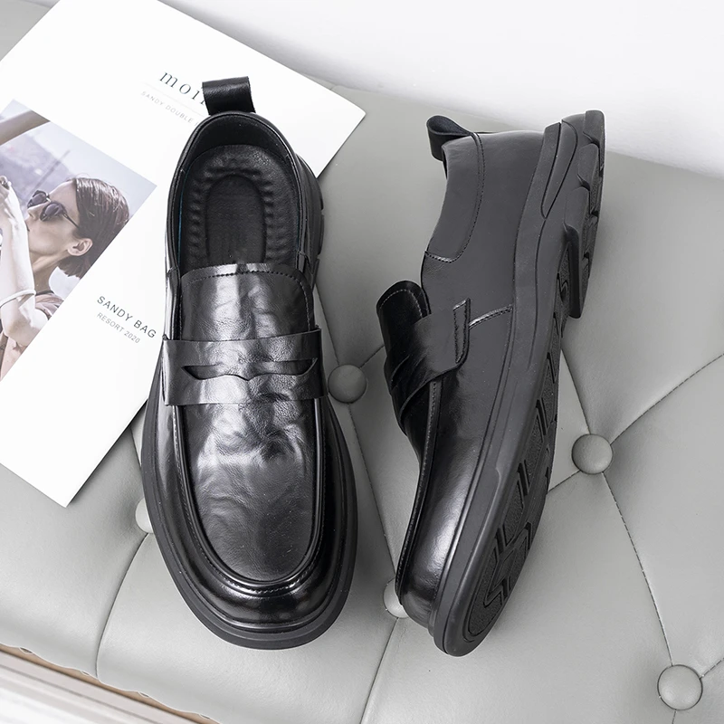 夏季透气男士商务休闲皮鞋真皮英伦风软皮潮流一脚蹬乐福鞋32176