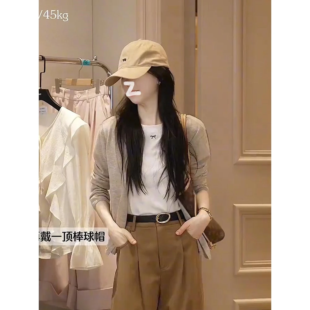 oajer欧纪儿女装店鸥简约纯色薄款长袖针织开衫上衣女秋