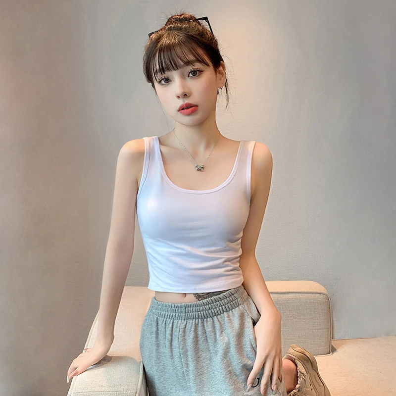 白色小吊带背心女内搭夏带胸垫纯棉外穿网红美背打底短款紧身上衣