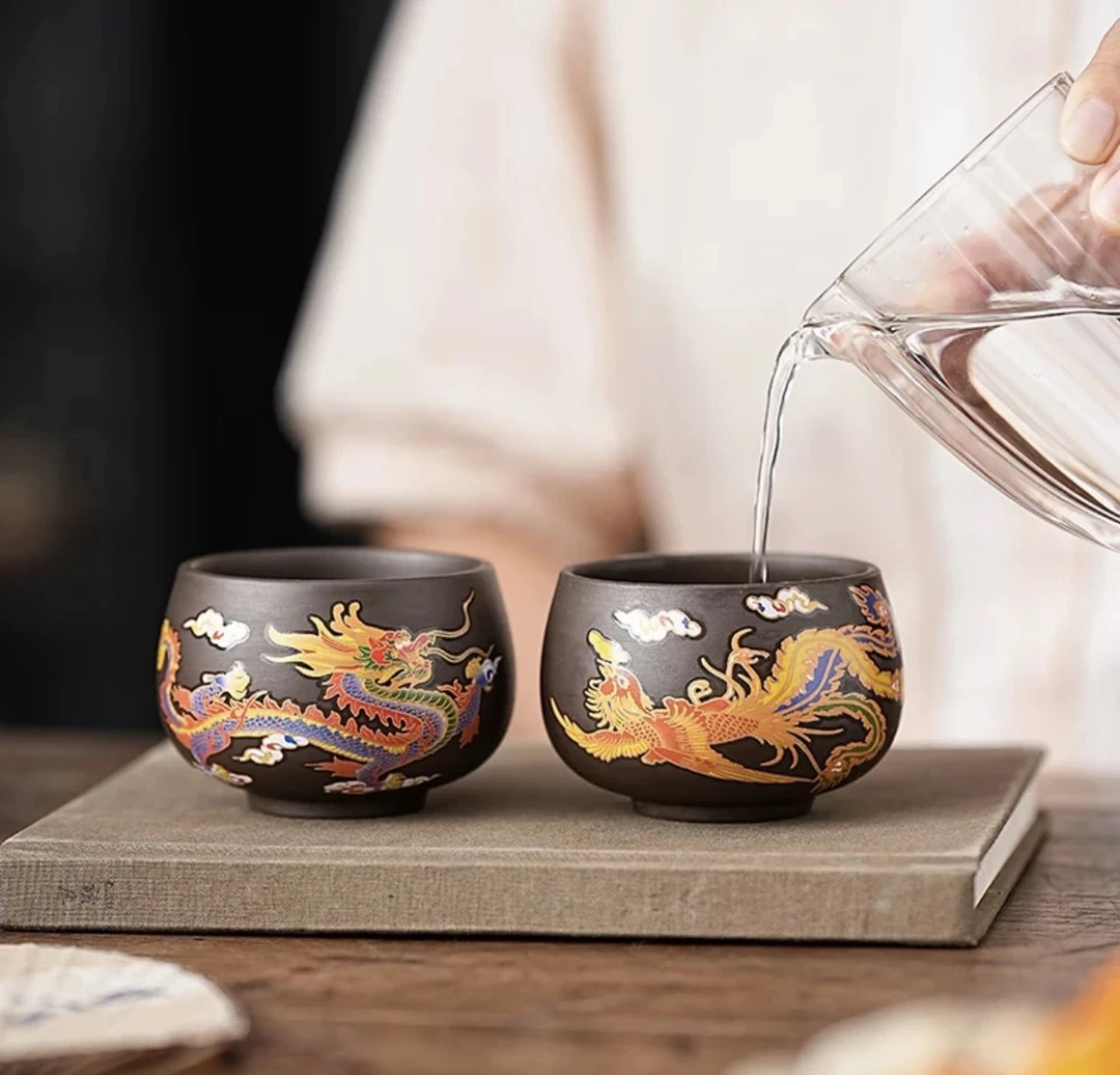 粉丝福利-紫泥龙凤呈祥变色茶杯-对杯
