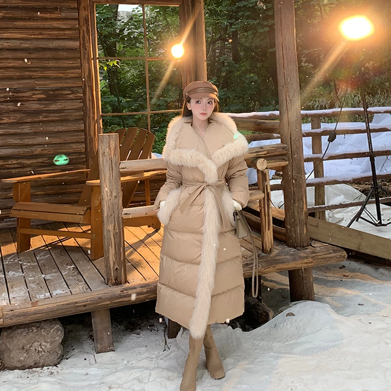 【松茶可可】休闲轻奢大毛领羽绒服长款收腰白鸭绒外套26341