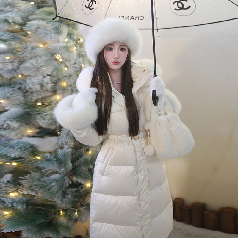 冰冰来了【苍山赴雪】高级感轻奢狐狸毛领羽绒服长款收腰外套26479