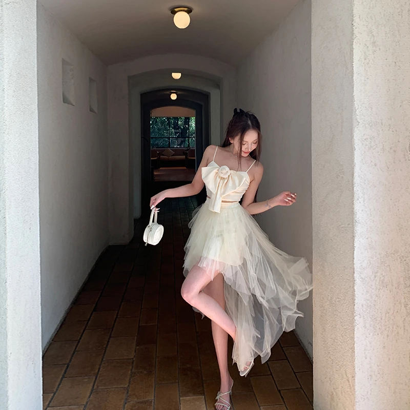 夏日限定纯欲少女风立体蝴蝶结吊带设计感无袖上衣26193