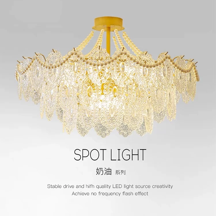 法式奶油进卧室客厅吊灯简约房间餐厅现代网红玻璃灯具