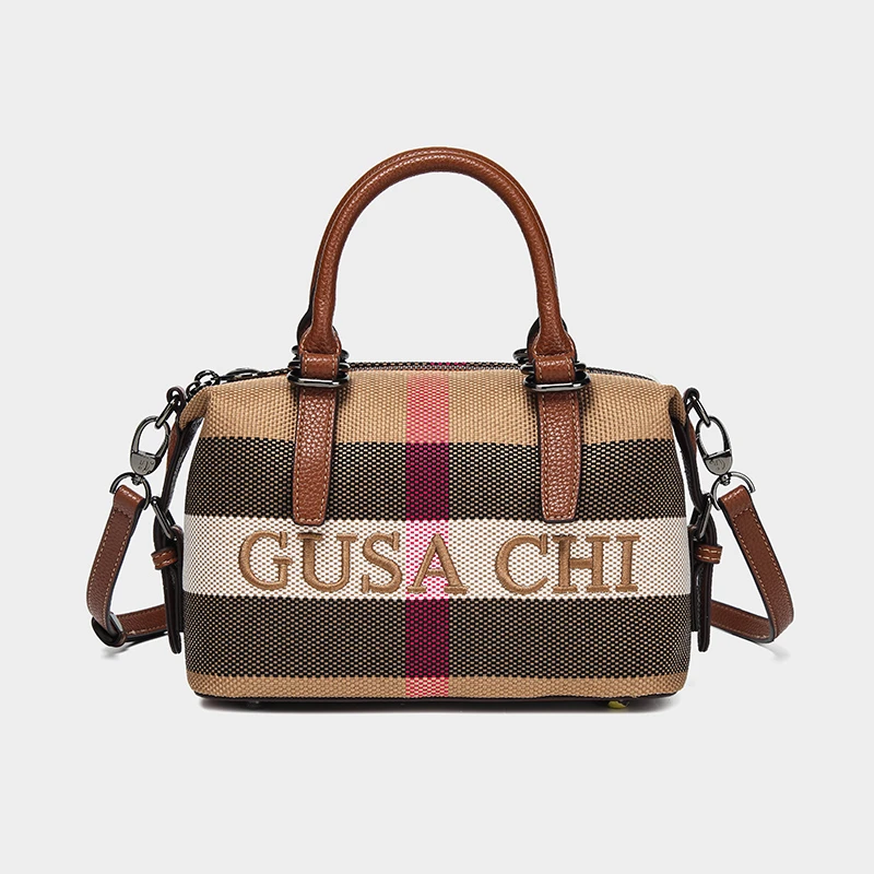 新款定制苏格兰纹经典系列时尚百搭肩包手提包H50313女士棕色条纹