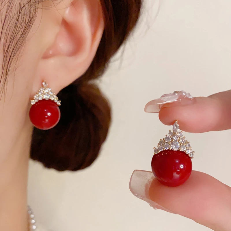 铜合金耳饰 日韩精致时尚超闪微镶锆石皇冠气质温柔百搭秋冬耳环