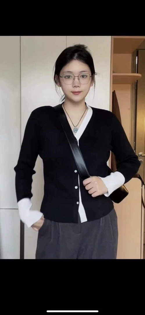 大码复古休闲假两件针织衫女装秋季胖MM遮肉显瘦长袖上衣2031#