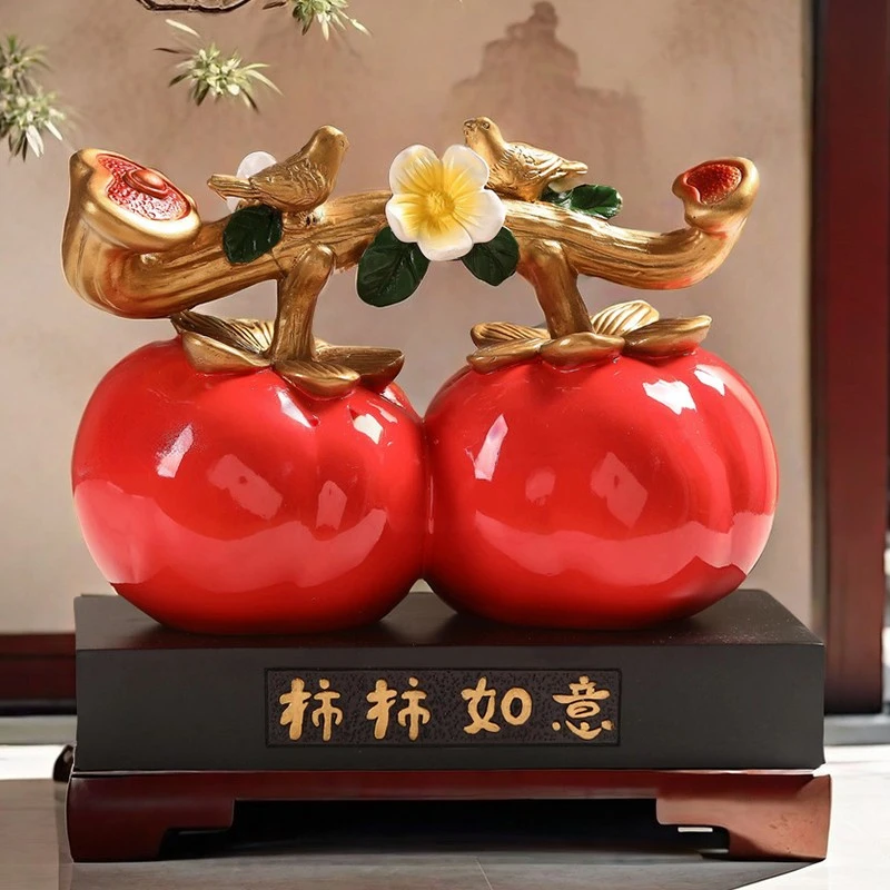 玄关酒柜博古架搬家柿柿如意高端礼物玄关摆件创意酒柜装饰摆件