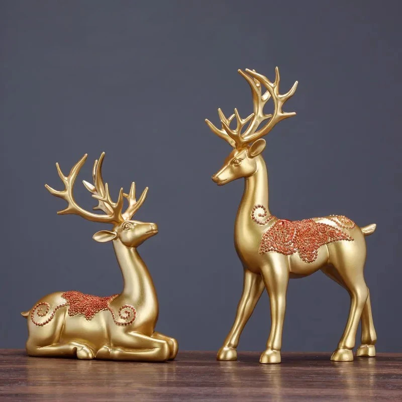 轻奢新款鹿摆件用品高颜值百货日用品琉璃工艺品客厅装饰5件套