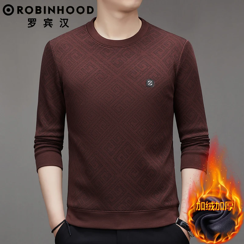 ROBINHOOD/罗宾汉秋冬男士加绒加厚保暖高档休闲长袖圆领套头卫衣