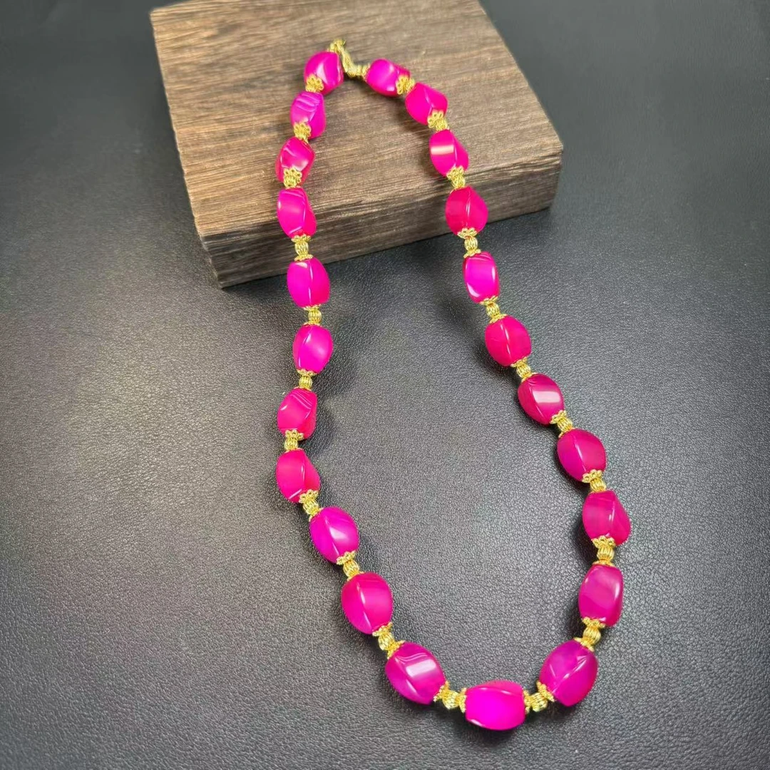 高定珠宝精选苏俱玛瑙樱花粉菱形珠项链-x492合金