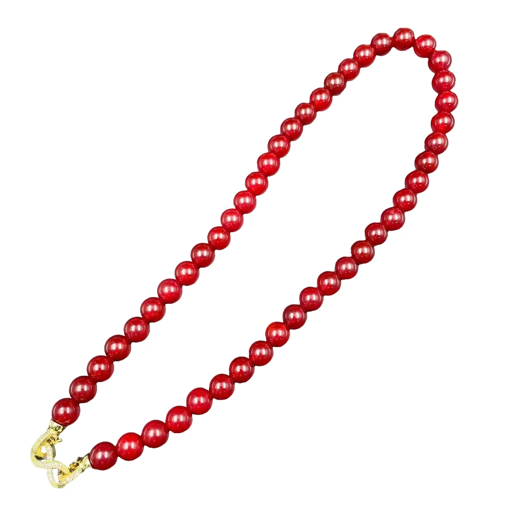 高定珠宝设计款国风血离子冰红玛瑙珠珠项链-x487合金