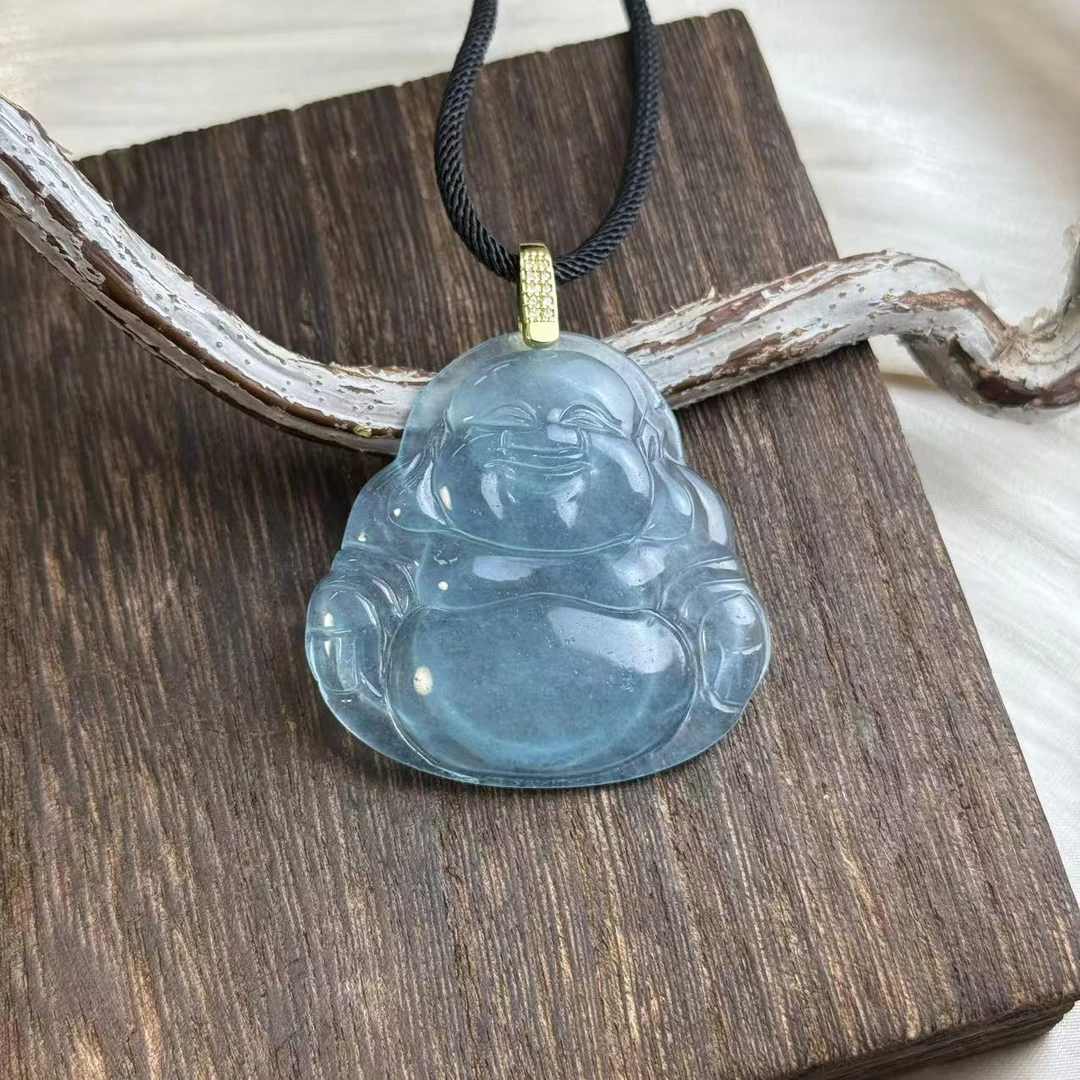 高定珠宝精选天空蓝冰魄大肚佛公吊坠-y2131
