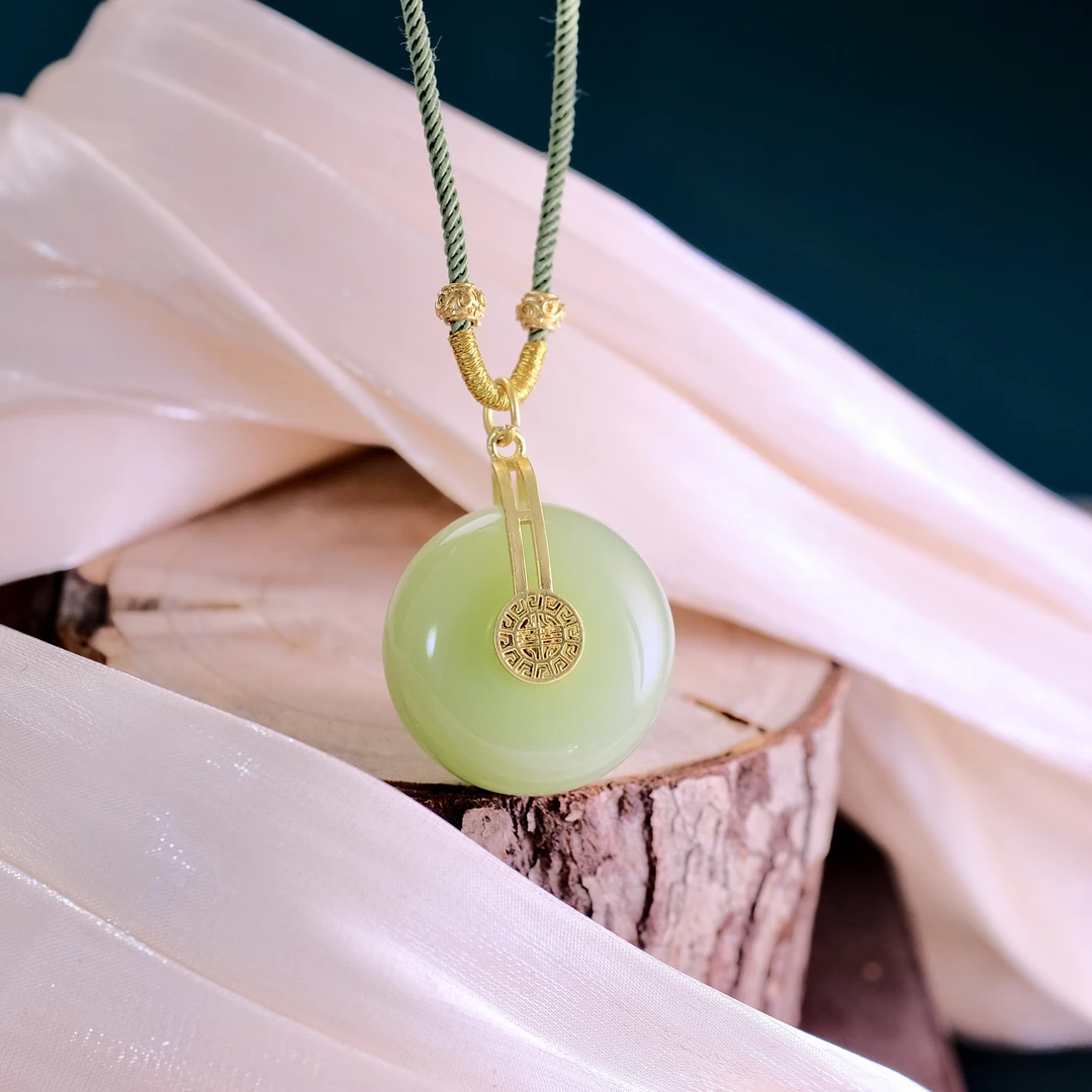 高定珠宝晴水绿肥平安扣吊坠-y2071合金