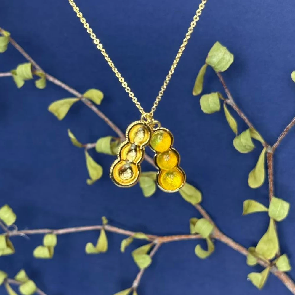 高定珠宝琥珀福花生吊坠-m665合金