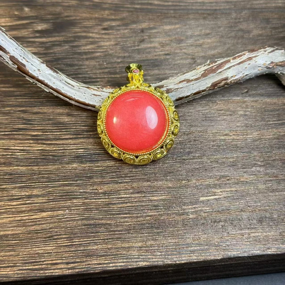 高定珠宝设计复古红景天玛瑙蛋面吊坠-y2134-合金