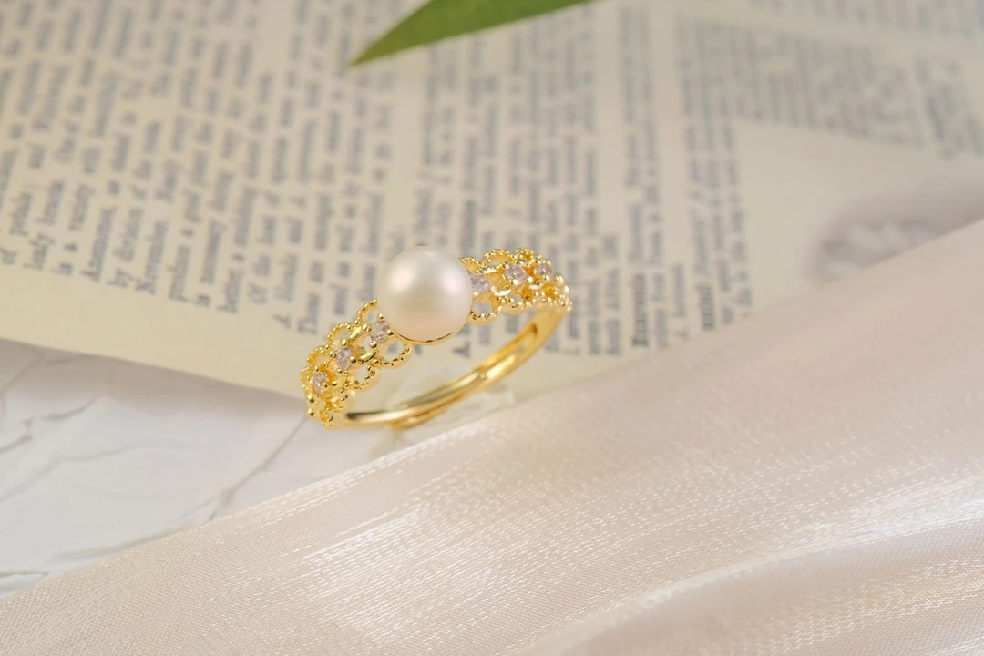 高定珠宝时尚简约天然珍珠圆珠戒指-a475合金