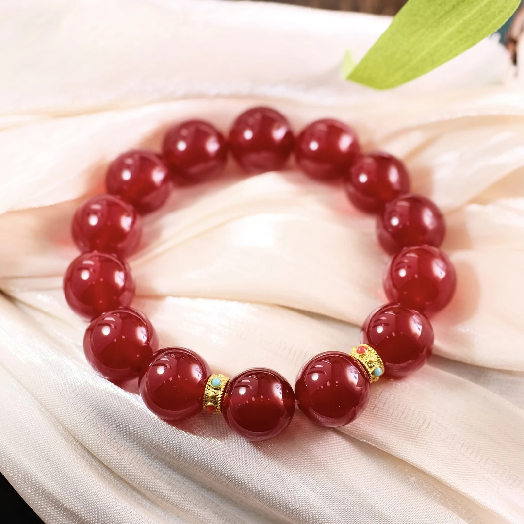 高定珠宝血离子玛瑙珠珠手链-s984