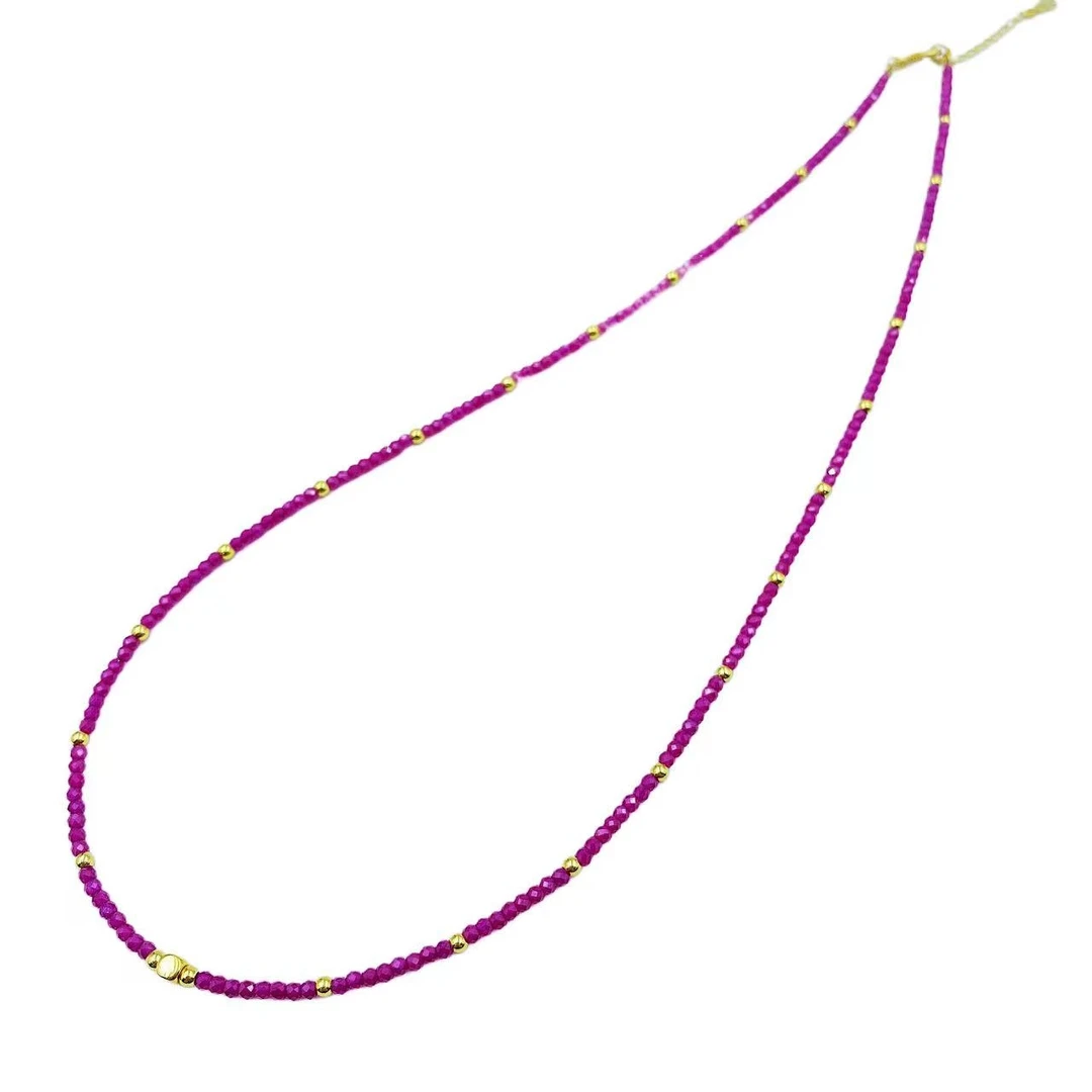 红宝石(培育)珠珠项链X358-合金镶嵌