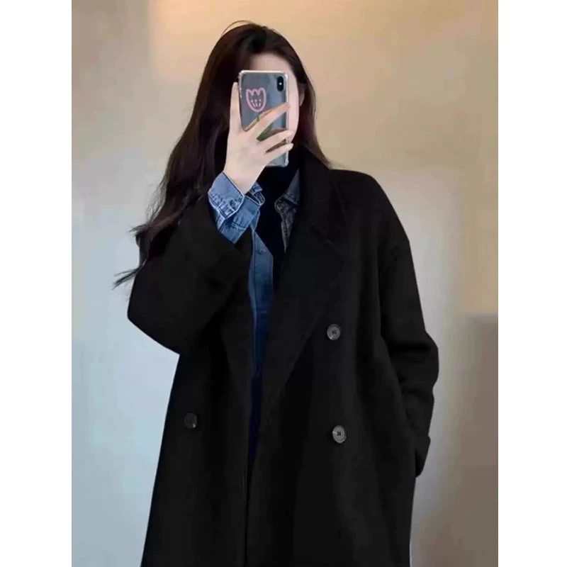 羽绒服内胆灰色毛呢大衣女2024年秋冬季新款正肩加厚西装呢子外套