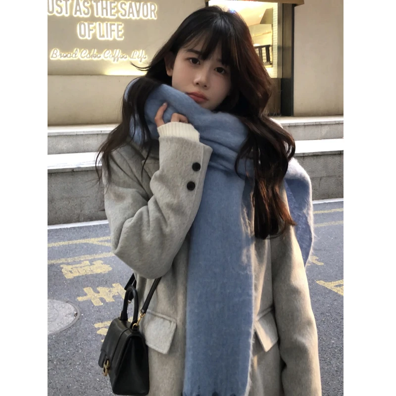 大衣女毛呢外套秋冬高级感小个子2024新款赫本风灰色长款呢子加厚