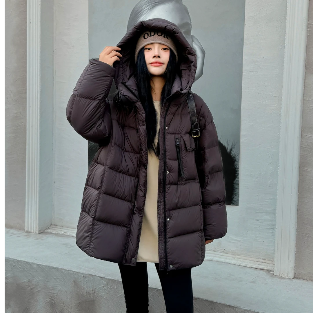 中长款韩版宽松潮流云感泡芙连帽保暖过膝时尚潮流冬季羽绒服女款