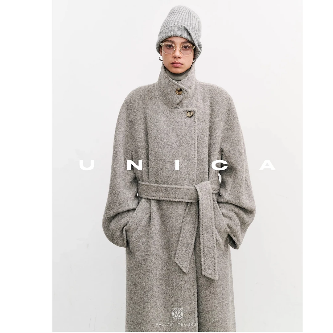 UNICA/两穿斜扣领_秘鲁进口INCA羊驼毛/BabySURI松弛长毛大衣外套