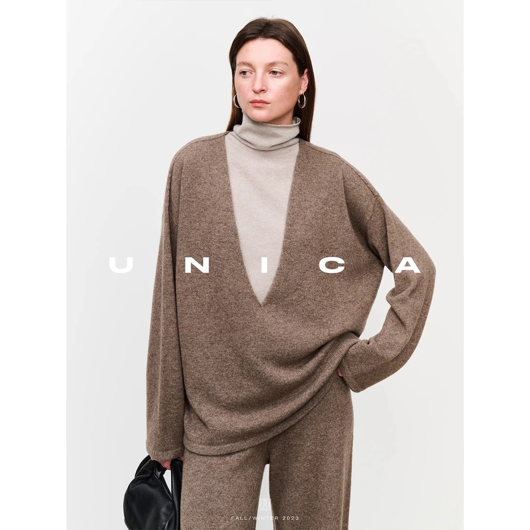 UNICA简约大方叠穿神器100纯羊绒康赛妮_撞色叠穿羊绒针织套装