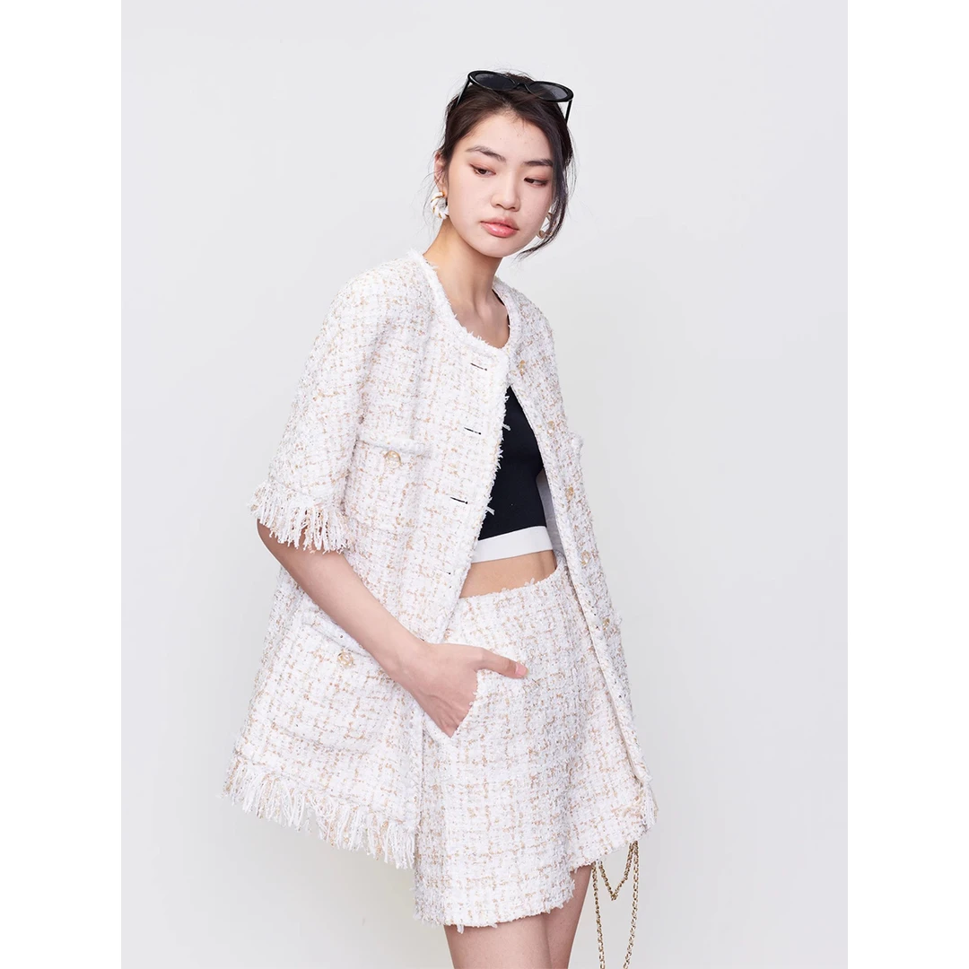 UNICA紫标_双C欧洲原厂嵿奢进口_希腊系列流苏香风马甲外套套装