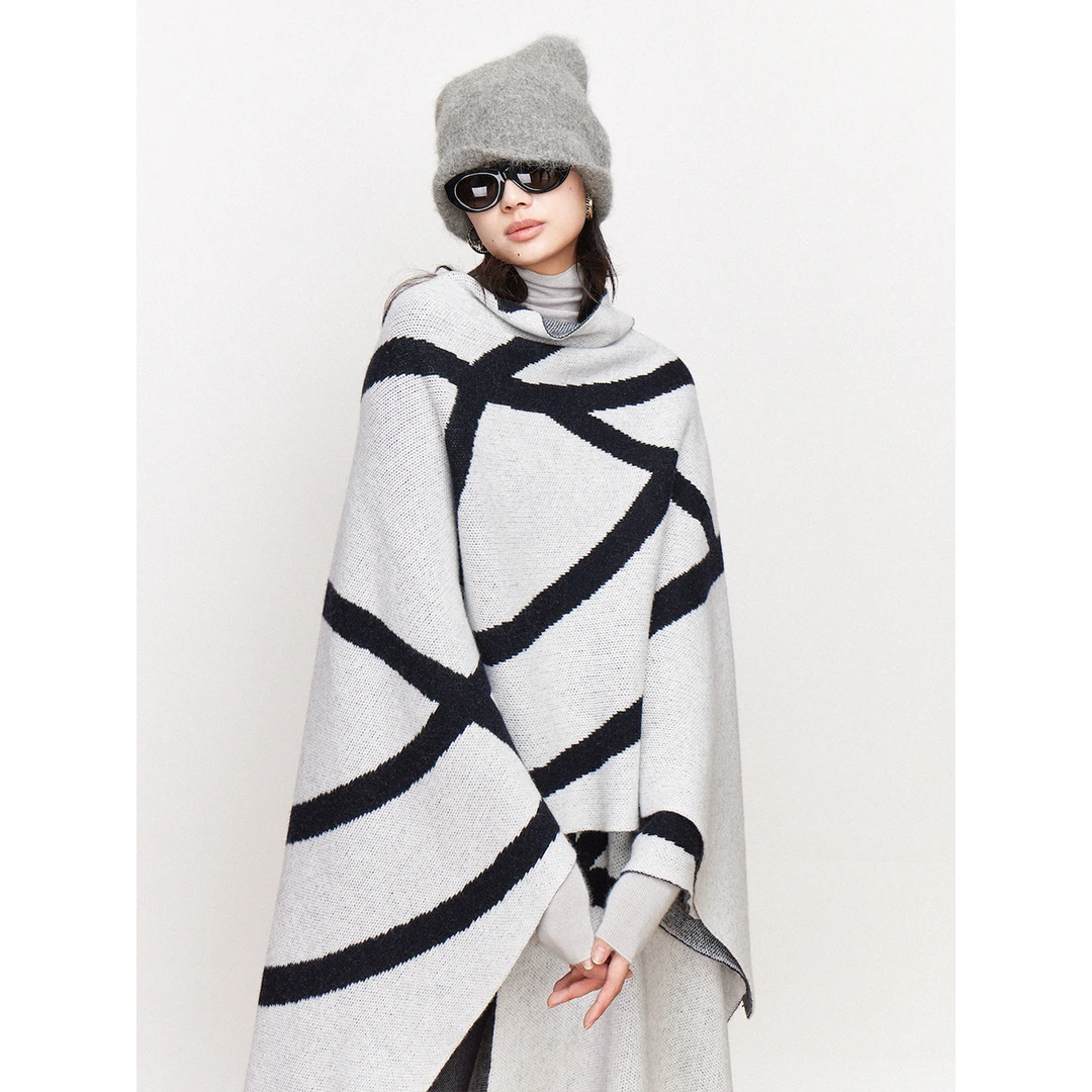 UNICA【现货】经典原创设计小马logo双面双色提花羊绒羊毛大披肩