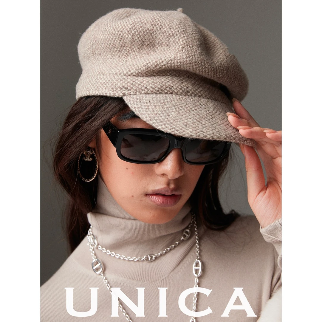UNICA腔调造型神器_特细美丽诺羊毛编织混色菠萝格纹针织报童帽