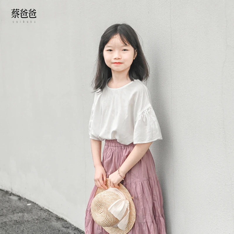 蔡爸爸原创童装女大童粉色半身裙新款文艺夏装绿点A字裙676+1308