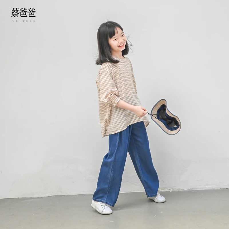 蔡爸爸童装百搭春装女大童时尚天丝长裤柔软冰爽阔腿裤1219+788