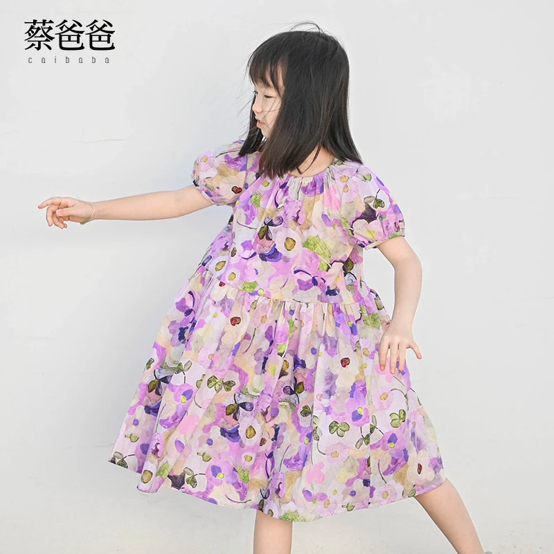 蔡爸爸童装第567个童话2025款夏季女童连衣裙短袖碎花裙公主裙子
