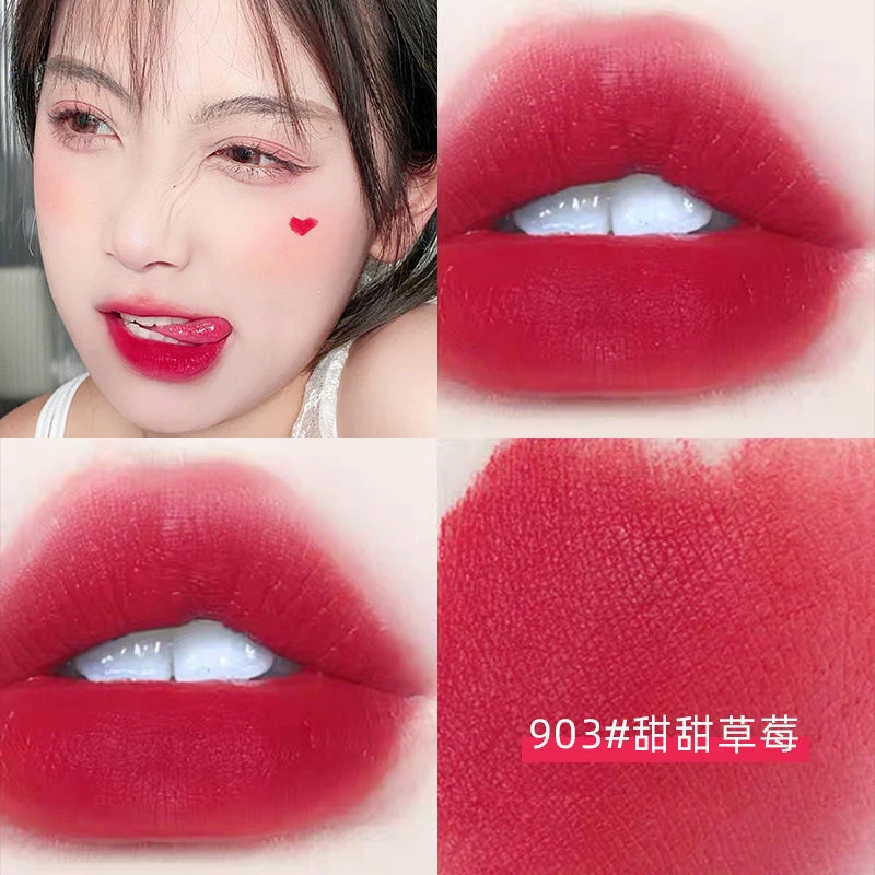 女团草莓色唇泥唇釉丝绒哑光雾面显白不易掉色不易沾杯学生党素颜