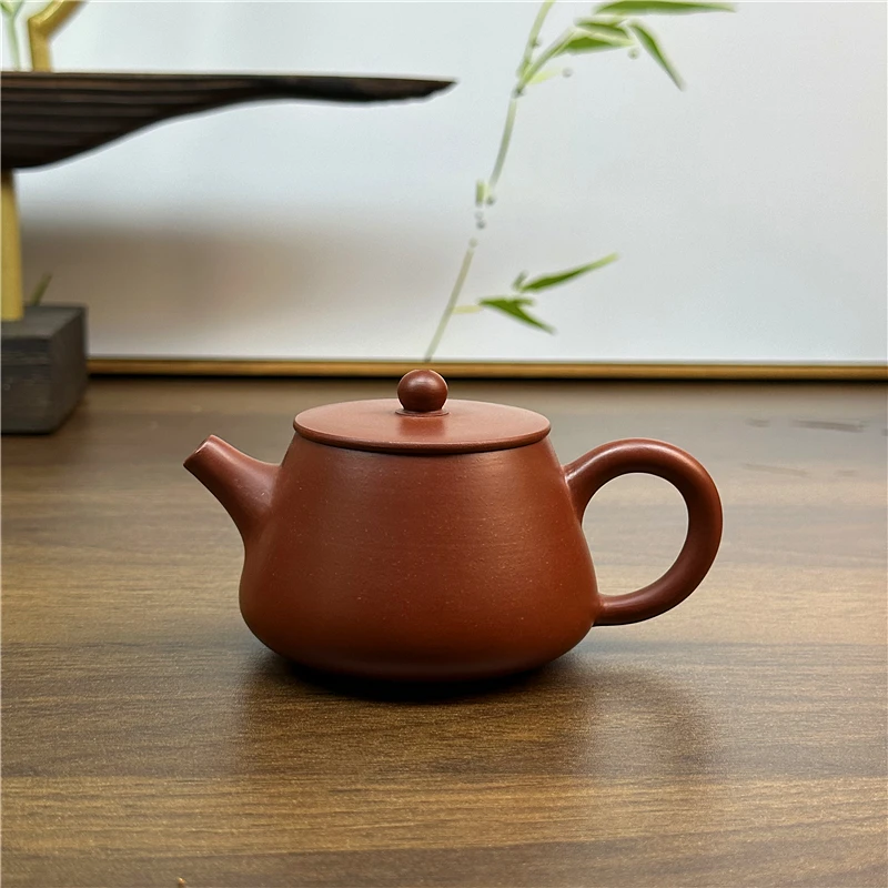 潮州朱泥壶120cc大红袍石瓢壶手拉壶手工茶具紫砂壶茶具泡茶壶