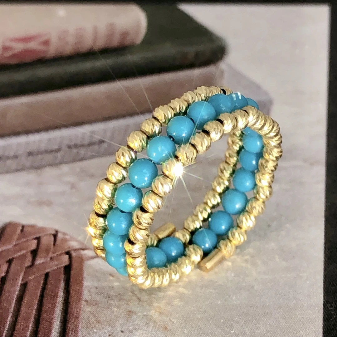 【皇冠轻奢】18k金 | 睡美人绿松镭射珠弹力戒指