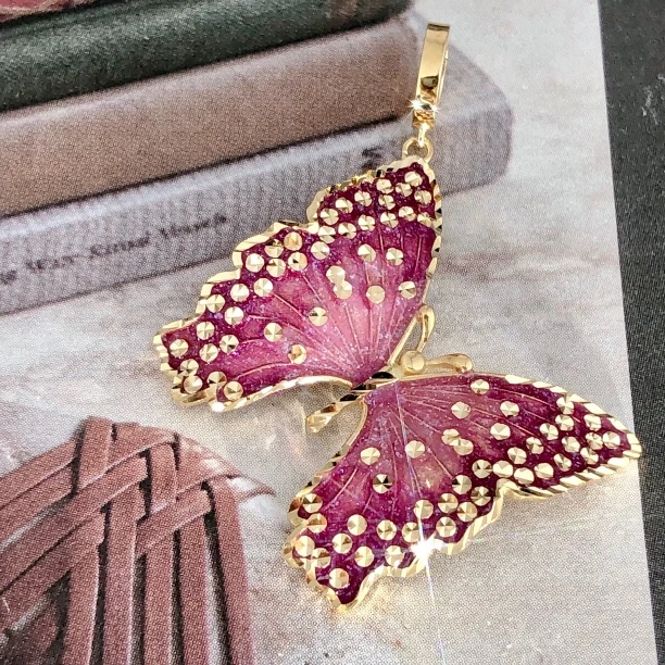 【皇冠轻奢】18k金 | 意大利重工珐琅“蝶恋花”蝴蝶福蝶吊坠