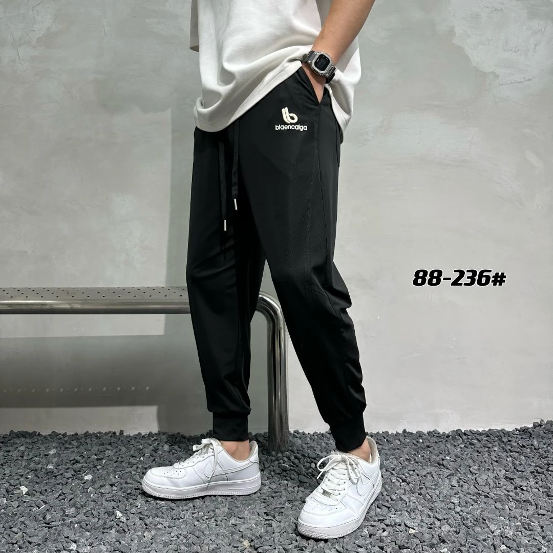 88-236夏季新品刺绣凉感休闲卫裤男士百搭时尚潮流长裤2023裤子