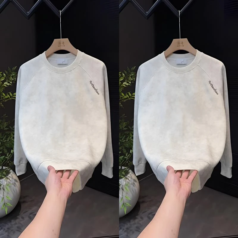 2024秋季新款时尚潮流情侣款扎染落肩卫衣男士长袖圆领套头打底衫