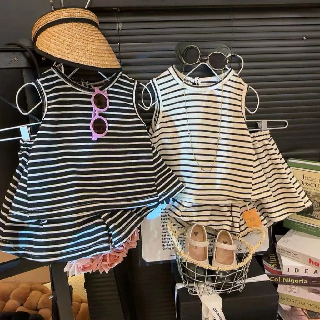 女童夏款韩版休闲背心短裤套装儿童中大童韩版