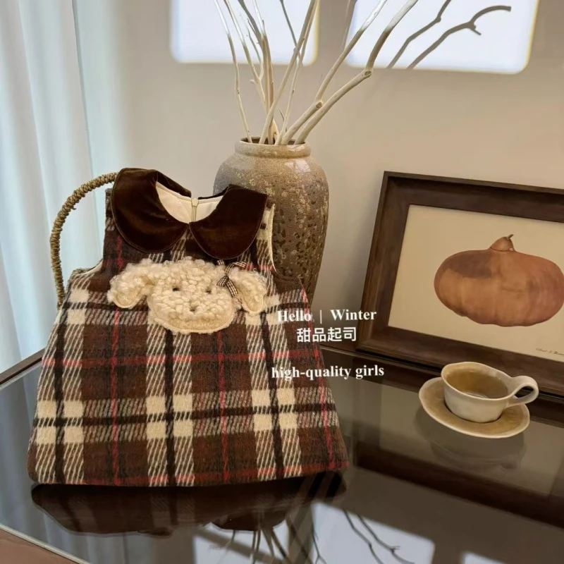 【甜品起司】韩国女童秋冬时髦洋气小狗娃娃领公主裙夹棉加厚背心裙