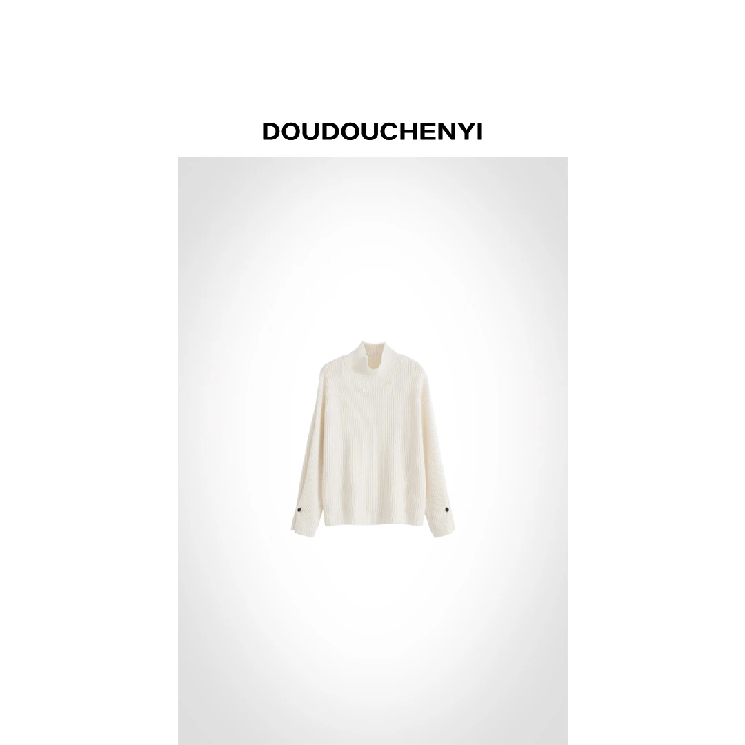 【DOUDOUCHENYI】设计感袖口半高领绵羊毛混纺针织衫-FJ8036