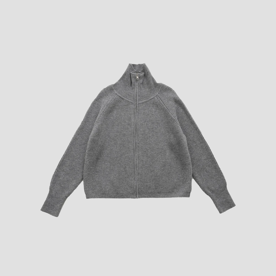 长袖针织休闲立领百搭羊毛衫竖条纹宽松羊毛外套23009