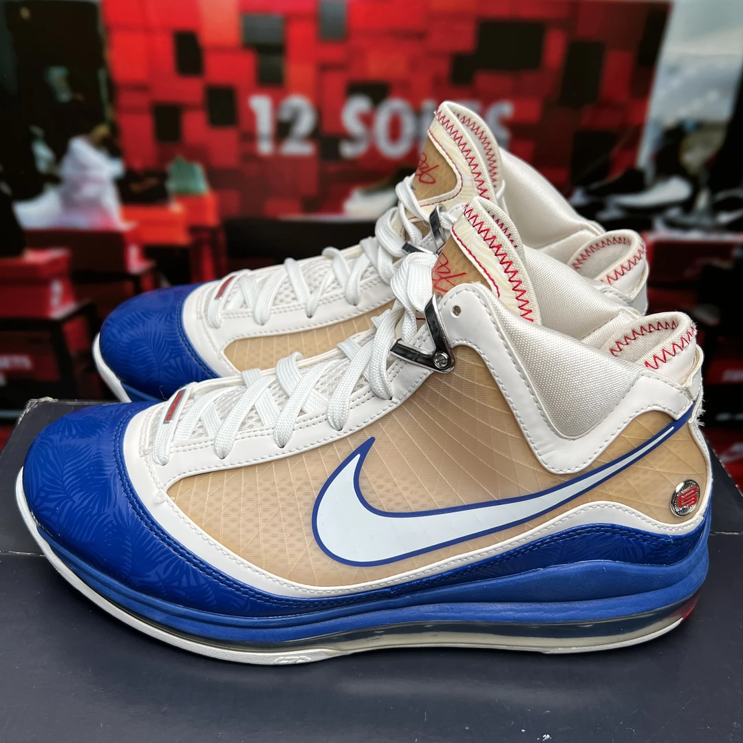 43码/Nike Air Max LeBron7 詹姆斯 全掌气垫 实战球鞋 白蓝红