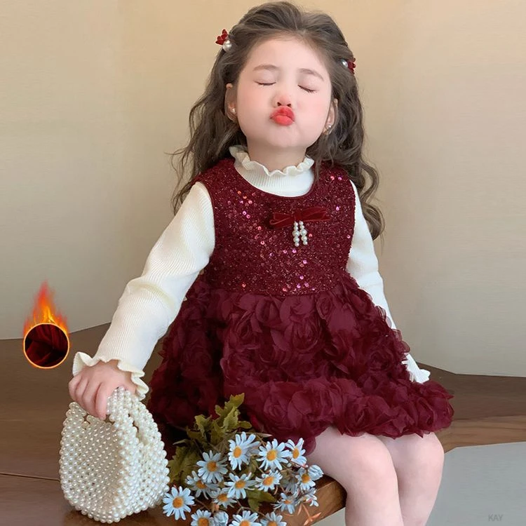 连衣裙儿童女童洋气公主裙女宝秋冬裙子童装毛衣针织加绒