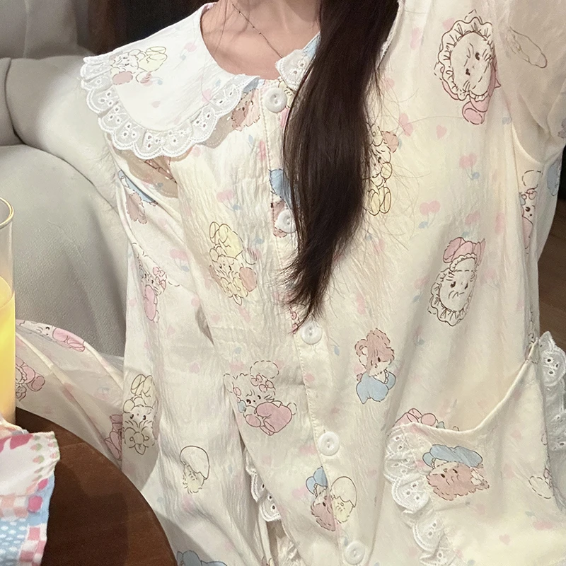mikko带胸垫睡衣女款春秋季云朵棉长袖套装甜美可爱少女家居服夏