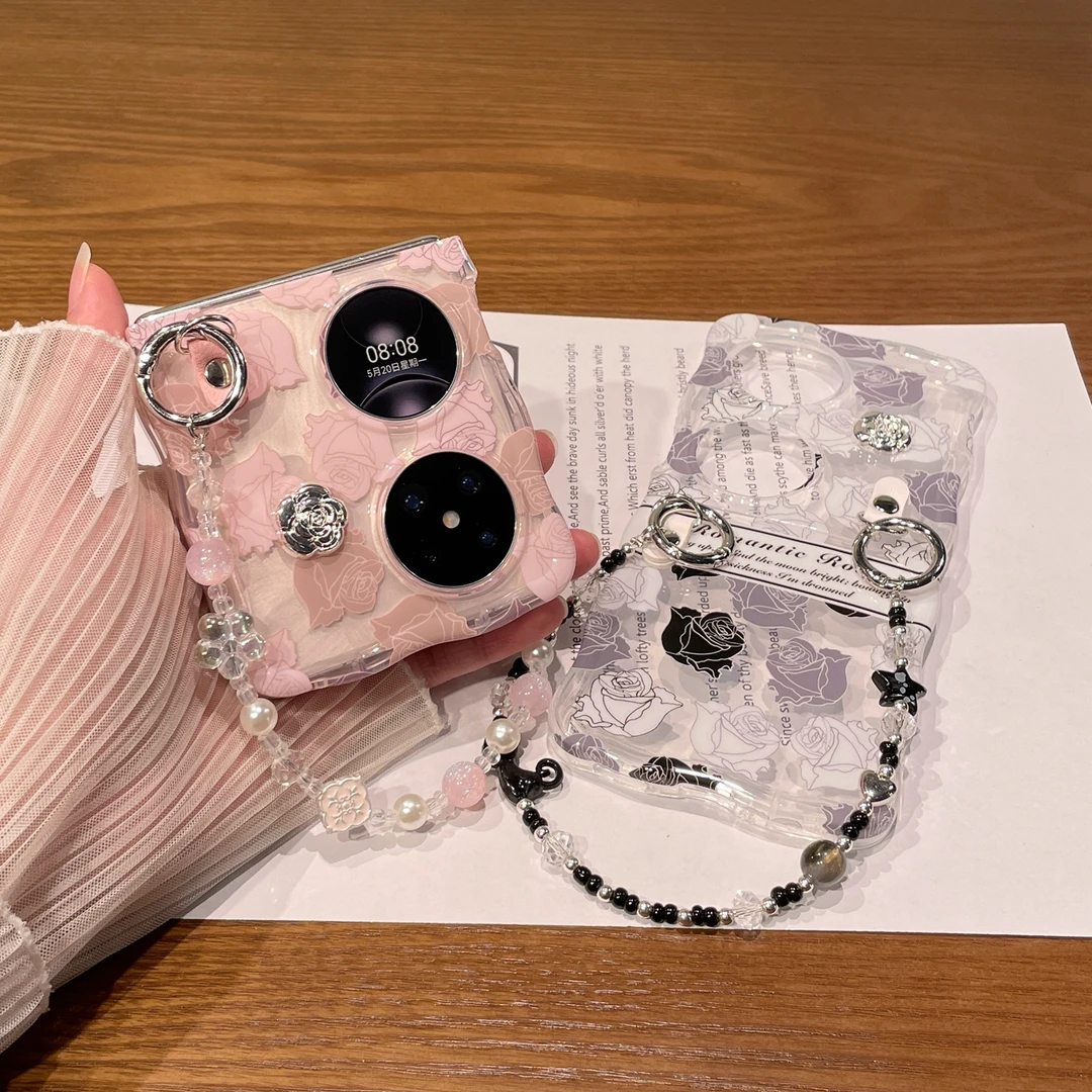 适用华为pocket2折叠屏手机壳新款网红硅胶扭扭边软壳玫瑰