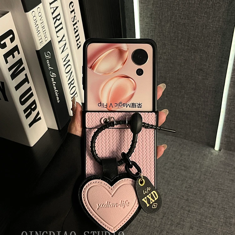 小香风编织纹爱心挂件适用荣耀MagicVFlip手机壳小米mixflip全包
